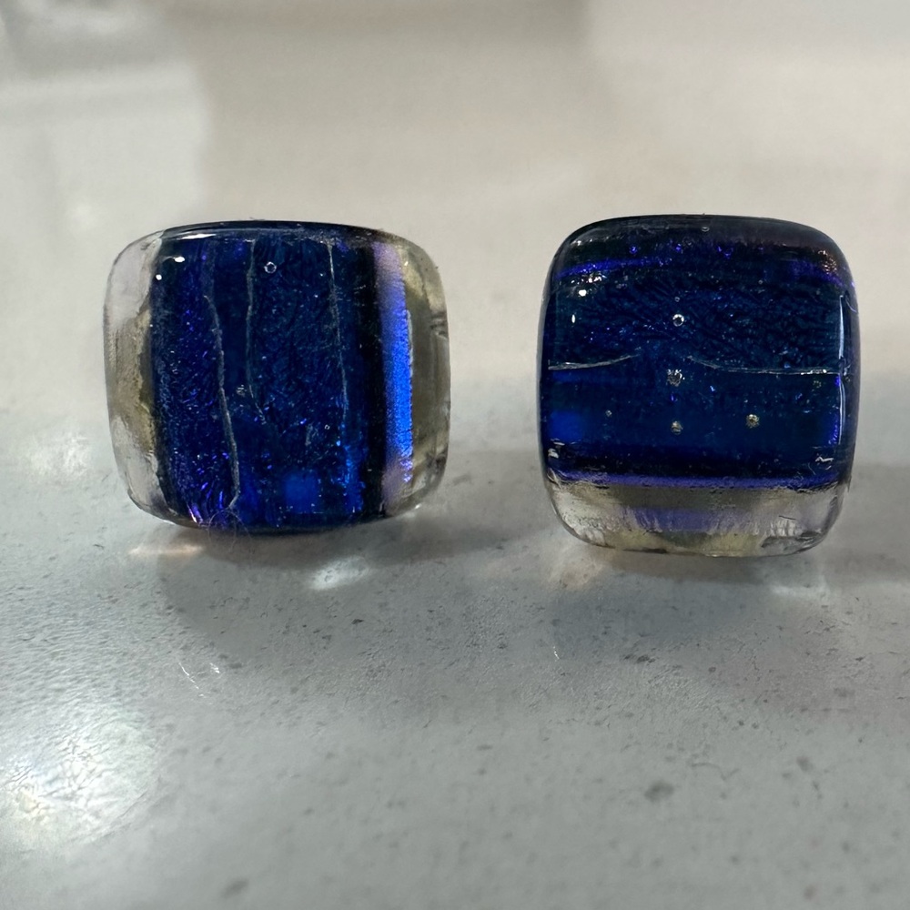 Blue and clear glass stud earrings